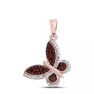 0.20cttw Diamond Red Butterfly Pendant 10k Rose Gold Charm